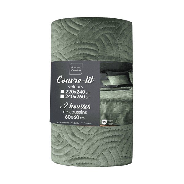 Set cuvertură și față de pernă verde din catifea 220x240 cm Solange – douceur d'intérieur