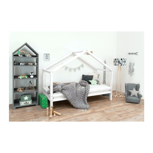 Pat din lemn lăcuit de molid pentru copii Benlemi Sidy, 90 x 200 cm, alb-image-4