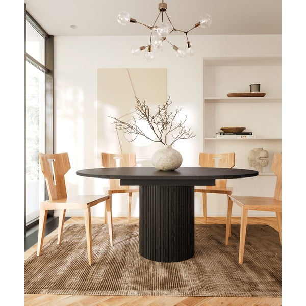 Masă de dining rotundă neagră extensibilă cu aspect de lemn de stejar ø 115 cm Malaga – Bonami Selection-image-2