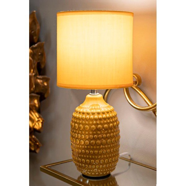 Veioză galben-muștar din ceramică cu abajur textil (înălțime 30,5 cm) Points – Mauro Ferretti-image-1