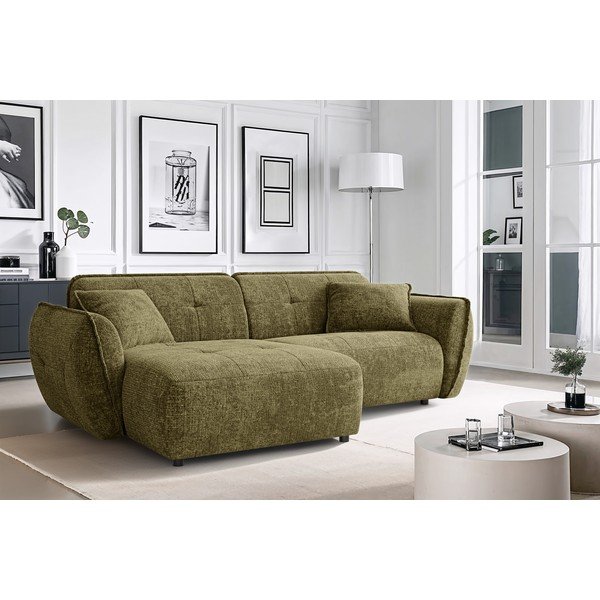 Colțar verde cu tapițerie din chenille (cu colț pe partea stângă/cu șezlong) Nelia – Ropez-image-1