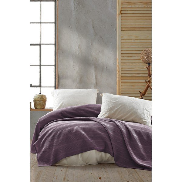 Cuvertură violet din bumbac pentru pat dublu 220x235 cm Leona - Mijolnir-image-1