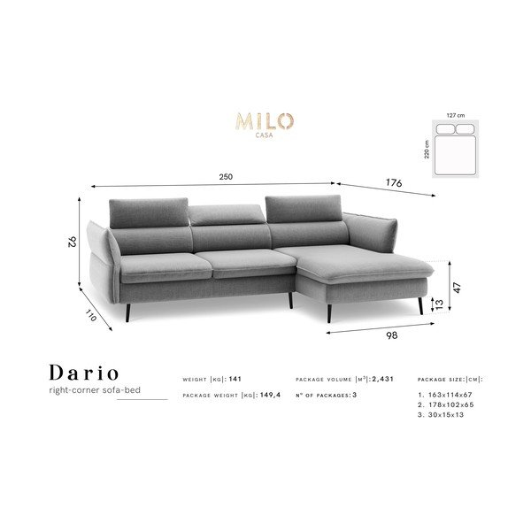 Canapea extensibilă pentru 5 persoane, cu spațiu pentru depozitare Milo Casa Dario, colț pe dreapta, albastru-image-2