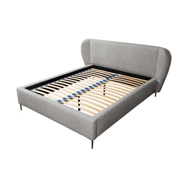 Pat matrimonial gri deschis tapițat cu somieră 160x200 cm Makana – Makamii-image-2