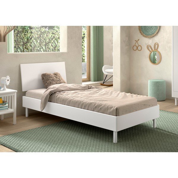 Pat alb din lemn de fag cu somieră 90x200 cm Forrest – Vipack-image-1