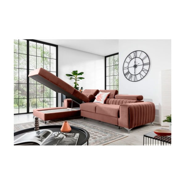 Colțar roz extensibil/cu spațiu de depozitare cu tapițerie din catifea (cu colț pe partea stângă/cu șezlong) Grayson – ELTAP-image-3