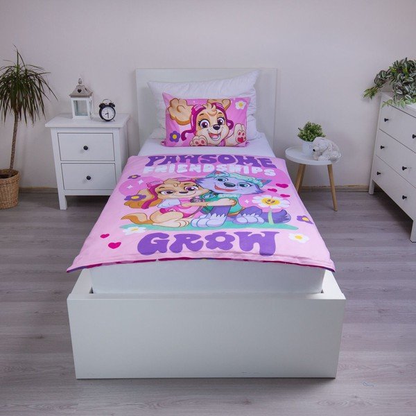 Lenjerie de pat pentru copii roz din bumbac pentru pătuț 100x135 cm Paw Patrol "Pawsome friendships grow" – Jerry Fabrics-image-1