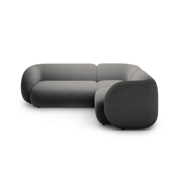 Colțar gri închis cu tapițerie din catifea (cu colț pe partea dreaptă/în formă de ”L”) Kate – Micadoni -image-1