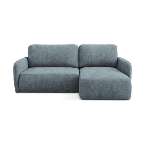 Colțar albastru prăfuit extensibil/cu spațiu de depozitare cu tapițerie din chenille (cu colț pe partea dreaptă/cu șezlong) Lilo – Makamii