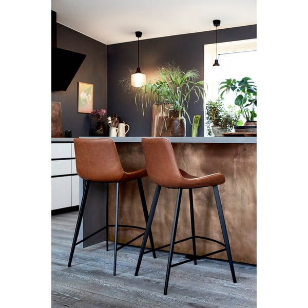 Scaun de bar din piele artificială DAN-FORM Denmark Hype, maro deschis-image-2