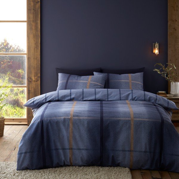 Lenjerie de pat albastru-închis din flanelă pentru pat dublu, extinsă 230x220 cm Melrose Tweed Check – Catherine Lansfield-image-1