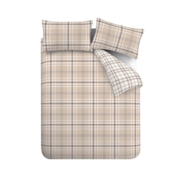 Lenjerie de pat maro/bej pentru pat dublu 200x200 cm Kelso Check – Catherine Lansfield-image-2
