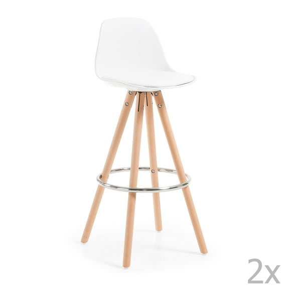 Set 2 scaune cu picioare de lemn bar La Forma Stag, alb