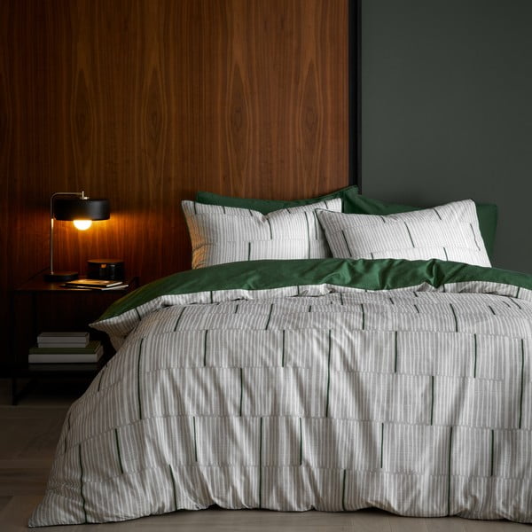 Lenjerie de pat verde/gri din bumbac pentru pat de o persoană 135x200 cm Camden Stripe – Content by Terence Conran