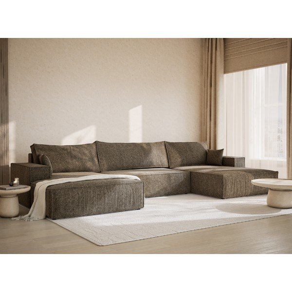 Colțar maro extensibil/cu spațiu de depozitare cu tapițerie din chenille (în formă de "U") Kyoto – Maison de Rêve-image-1