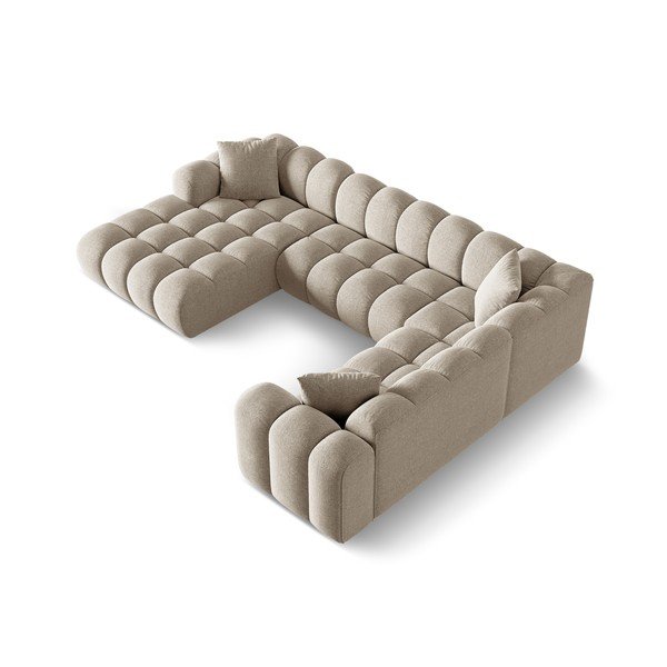 Colțar maro deschis cu tapițerie din chenille (cu colț pe partea dreaptă/în formă de "U") Treno – Cosmopolitan Design-image-2