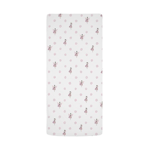 Cearceaf pentru copii alb-roz din bumbac satinat pentru pat de o persoană cu elastic 90x200 cm Pink Girl – Butter Kings