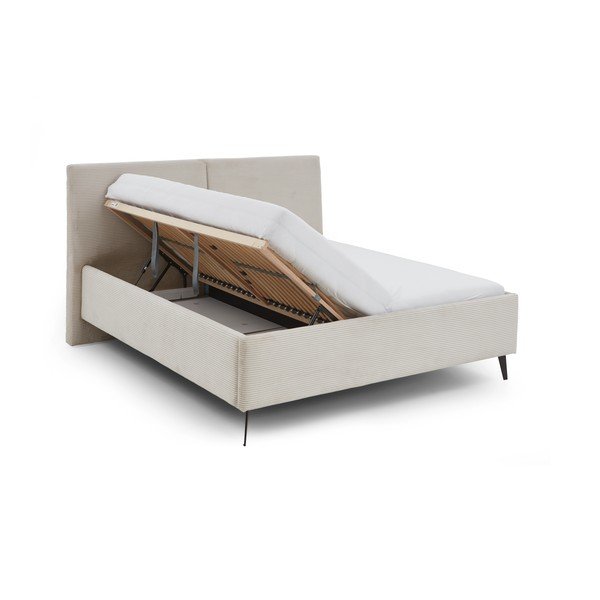 Pat matrimonial bej tapițat cu spațiu de depozitare cu somieră 180x200 cm Lando – Meise Möbel-image-3