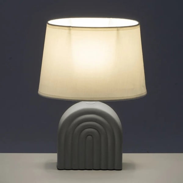 Veioză albă/gri din ceramică cu abajur textil (înălțime 31 cm) – Casa Selección-image-1