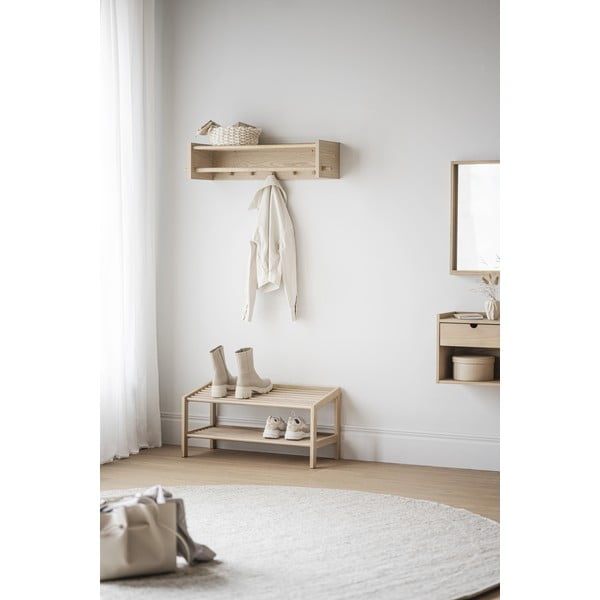 Cuier de perete în culoare naturală cu raft din lemn masiv de stejar Hillmond – Rowico-image-4