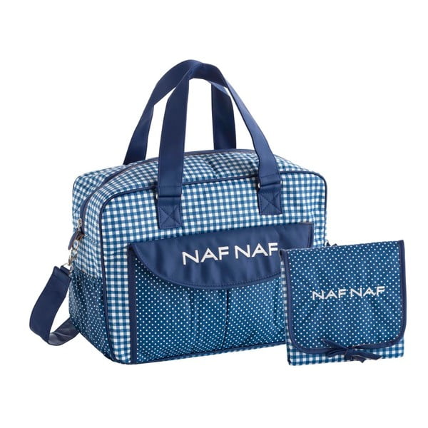 Set geantă de cărucior și pătură de înfășat scutece Naf Naf Vichy, albastru