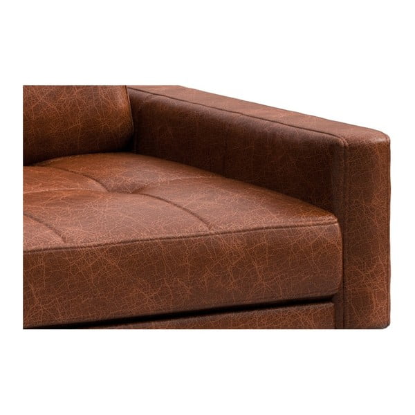Colțar din piele cu șezlong pe partea stângă MESONICA Musso Tufted, maro coniac-image-4
