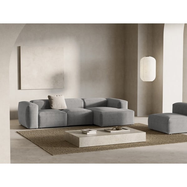 Colțar gri deschis cu tapițerie din catifea reiată  (cu colț pe partea dreaptă/cu șezlong) Bergamo – Cosmopolitan Design-image-1