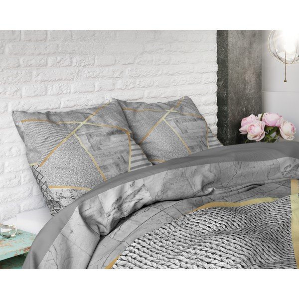 Lenjerie din bumbac pentru pat dublu Pure Cotton Graphic, 200 x 200/220 cm, gri-image-2