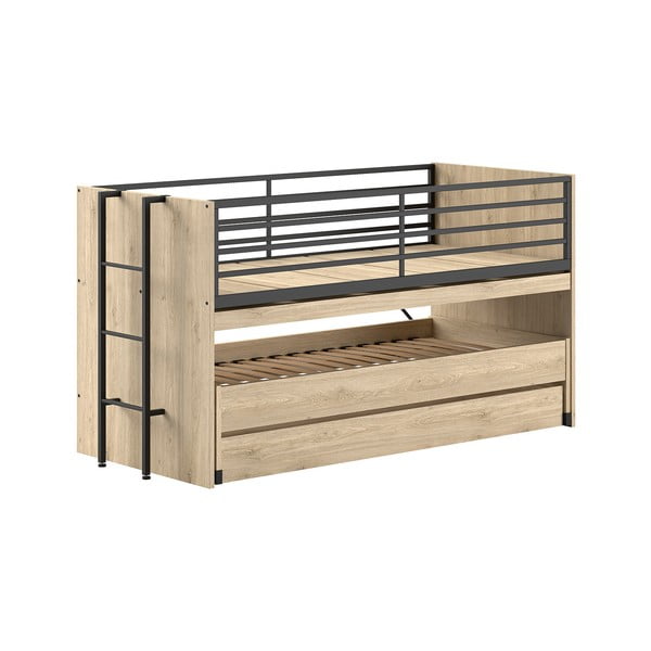 Pat pentru copii  în culoare naturală supraetajat, cu extensie suplimentară cu somieră 90x200 cm Sam – Vipack-image-2