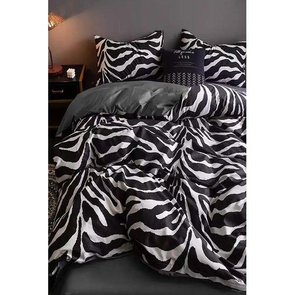 Lenjerie de pat din bumbac alb-negru pentru pat dublu-extins și cearceaf 200x220 cm - Mila Home-image-4