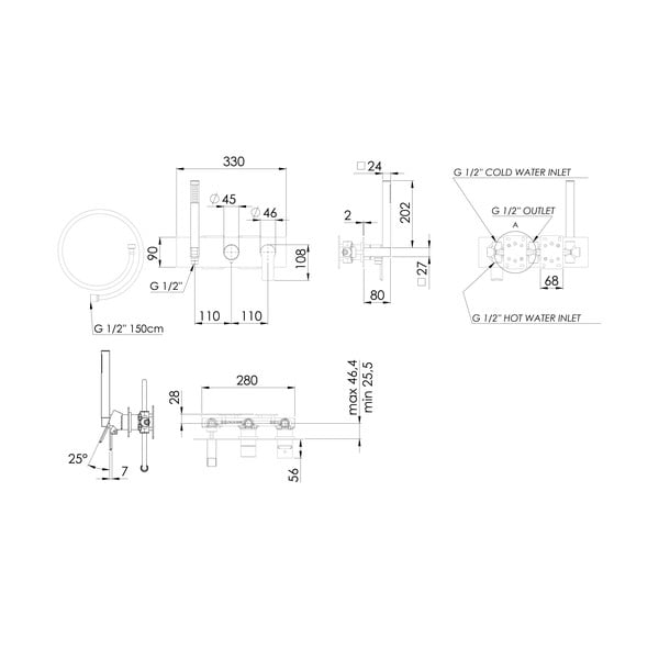 Baterie negru-mat pentru duș încastrată (2 ieșiri) Pax – Sapho-image-3