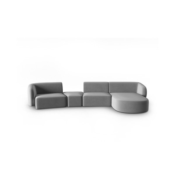 Colțar gri cu tapițerie din catifea (cu colț pe partea dreaptă, cu șezlong) Paolo – Milo Casa