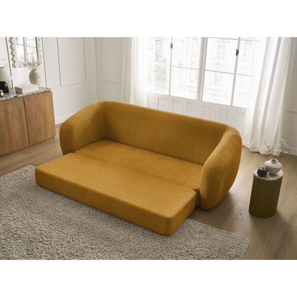Canapea galben-muștar extensibilă cu tapițerie din chenille 228 cm Neyo – Bobochic Paris-image-1