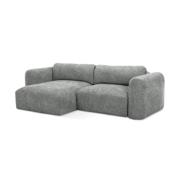 Colțar gri extensibil/cu spațiu de depozitare cu tapițerie din chenille (cu colț pe partea stângă/cu șezlong) Mele – Makamii-image-1