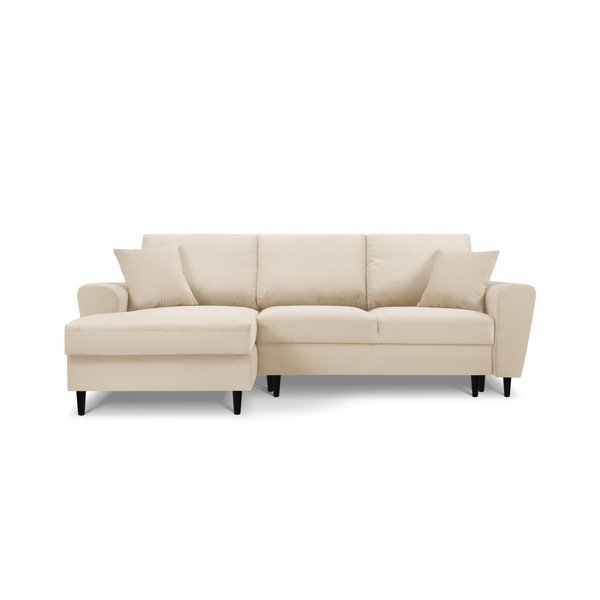 Colțar bej extensibil, cu spațiu de depozitare cu tapițerie din catifea reiată  (cu colț pe partea stângă, cu șezlong) Kyoto – Cosmopolitan Design