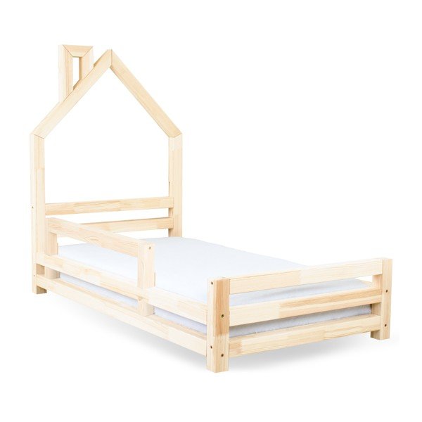 Pat din lemn natural de molid pentru copii Benlemi Wally, 90 x 160 cm-image-3
