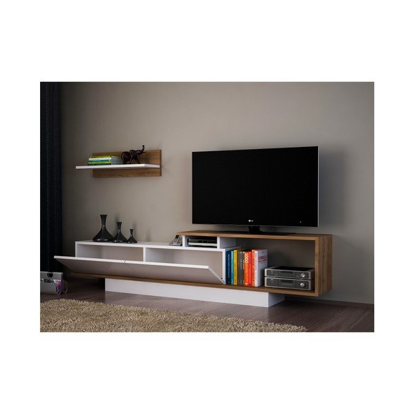 Set mobilier TV alb/natural 180x55 cm Asos - Woody Fashion-image-2