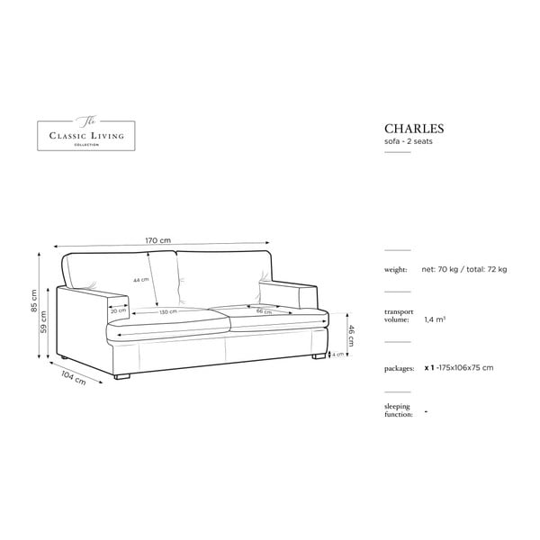 Canapea Windsor & Co Sofas Charles, albastru, 170 cm-image-1