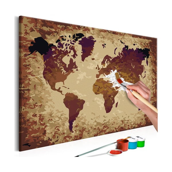 Set de pânze, vopseluri şi perii DIY Artgeist Brown World Map, 60 x 40 cm