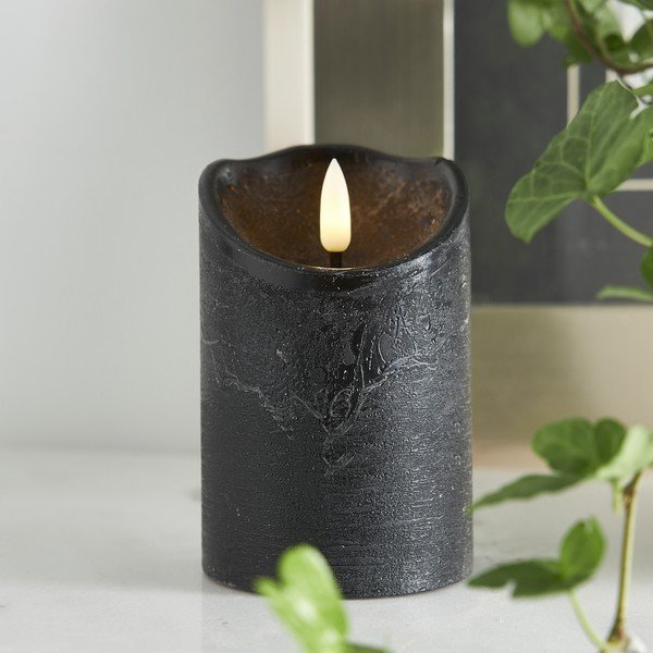 Lumânare cu LED din ceară neagră Star Trading Flamme Rustic, înălțime 12,5 cm-image-1