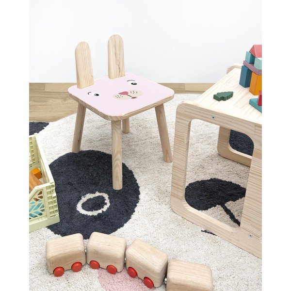 Scăunel din lemn de pin pentru copii Little Nice Things Bunny, roz-image-1