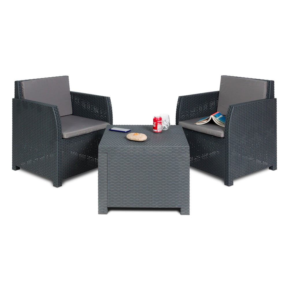 Set mobilier de grădină gri închis din plastic pentru două persoane Diana – Toomax