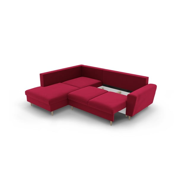 Colțar roșu extensibil, cu spațiu de depozitare cu tapițerie din catifea (cu colț pe partea stângă-în formă de ”L”) Kyoto – Cosmopolitan Design-image-3