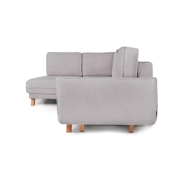 Colțar gri deschis extensibil/cu spațiu de depozitare cu tapițerie din catifea reiată  (cu colț pe partea dreaptă/în formă de ”L”) Tori – Bonami Selection-image-4
