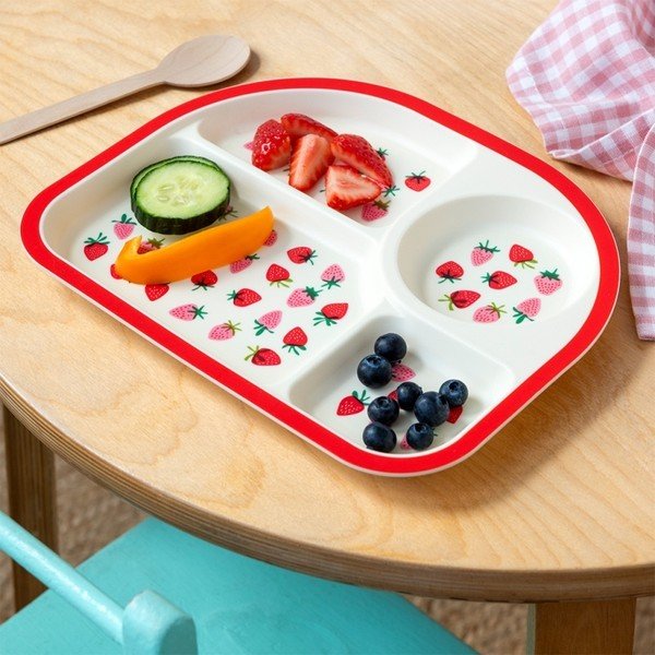 Farfurie pentru copii roșie/bej din plastic 21x27 cm Little Strawberry – Rex London-image-1