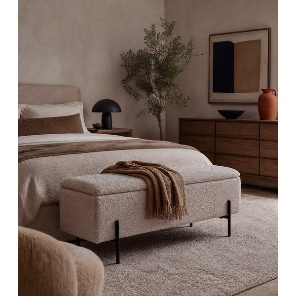 Bancă bej cu tapițerie din stofă bouclé Watford – House Nordic-image-1