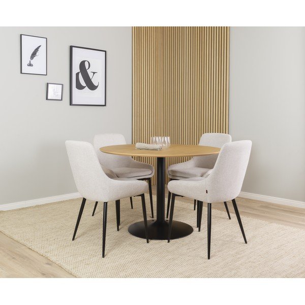 Masă de dining rotundă cu blat cu aspect de lemn de stejar ø 110 cm Taco – Tenzo-image-1