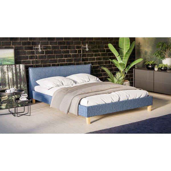 Pat matrimonial albastru cu tăblie și  somieră 160x200 cm Tina – Ropez-image-2