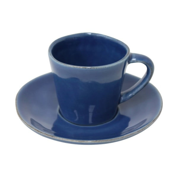 Ceașcă din gresie ceramică cu farfurioară Costa Nova Denim, 70 ml, albastru închis