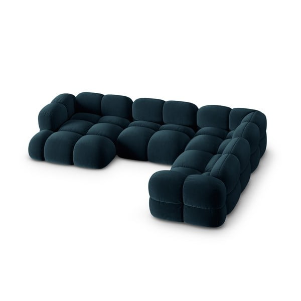 Colțar albastru închis cu tapițerie din catifea (cu colț pe partea dreaptă/în formă de "U") Loretto – Cosmopolitan Design